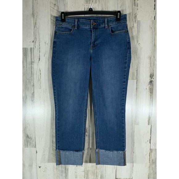 Talbots Jeans Size 10 (32x24.5) Straight Crop Cuffed Medium Wash Stretchy - Picture 1 of 7